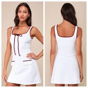 Lulus Cutest Allure Ivory Bow Square Neck Sleeveless Mini Dress